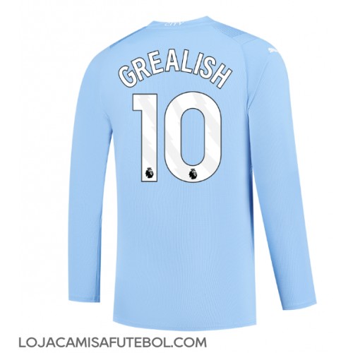 Camisa de Futebol Manchester City Jack Grealish #10 Equipamento Principal 2023-24 Manga Comprida